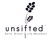 Unsifted whole grain subscription service for fresh flour and home milling. Unsifted is the first blended whole grain subscription service with automatic deliveries of 100% organic whole grains and 100% Unsifted whole grain flour recipes. Unsifted logo.